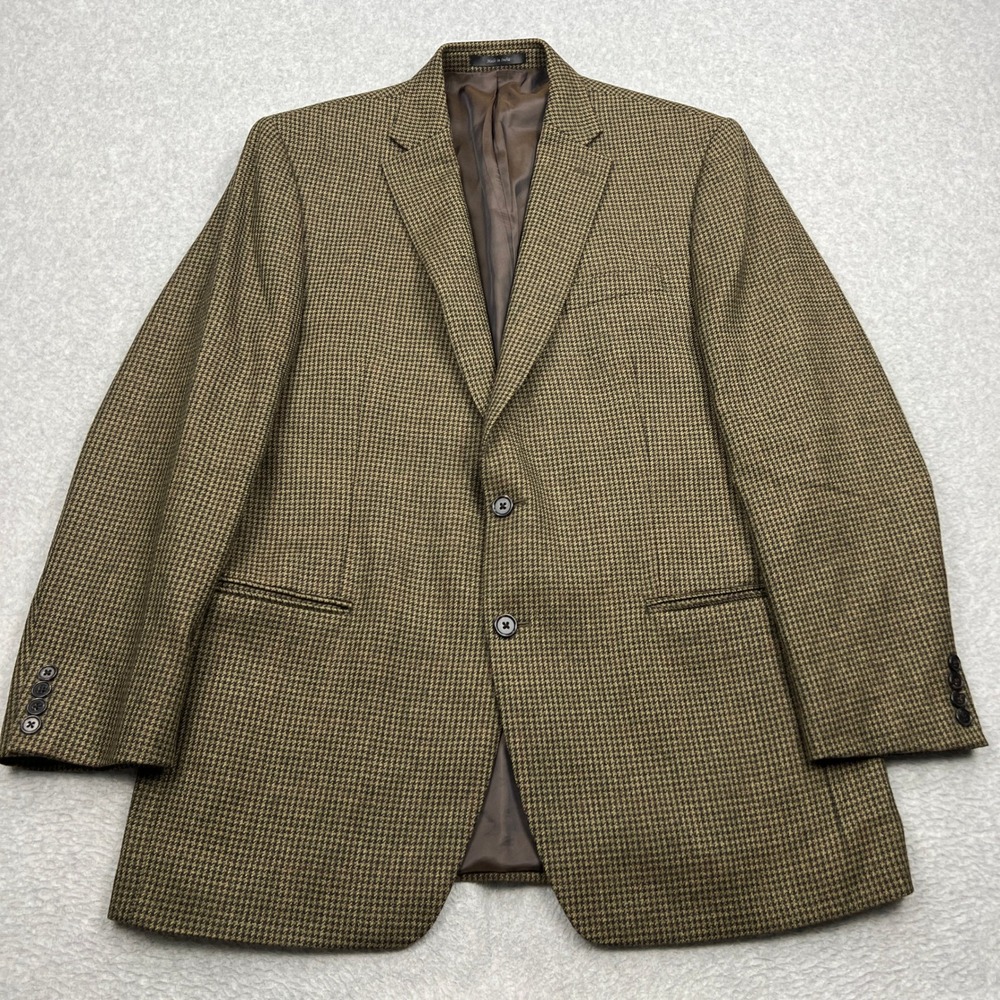Ralph Lauren Blazer Mens 44L Brown Houndstooth‎ 100% Wool 2-Button Sport Jacket